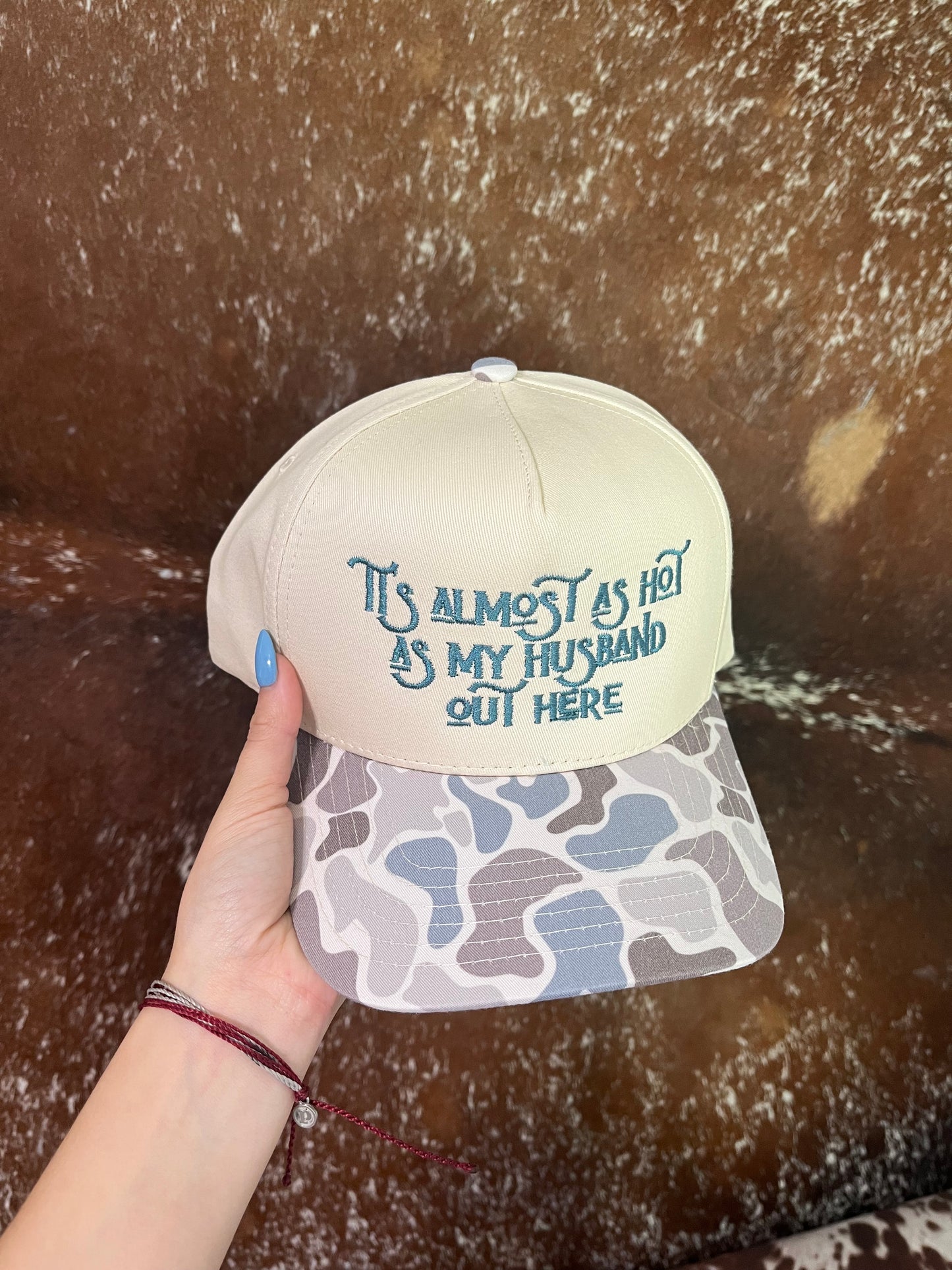 "It's Almost as Hot as my Husband Out Here" Trucker Hat