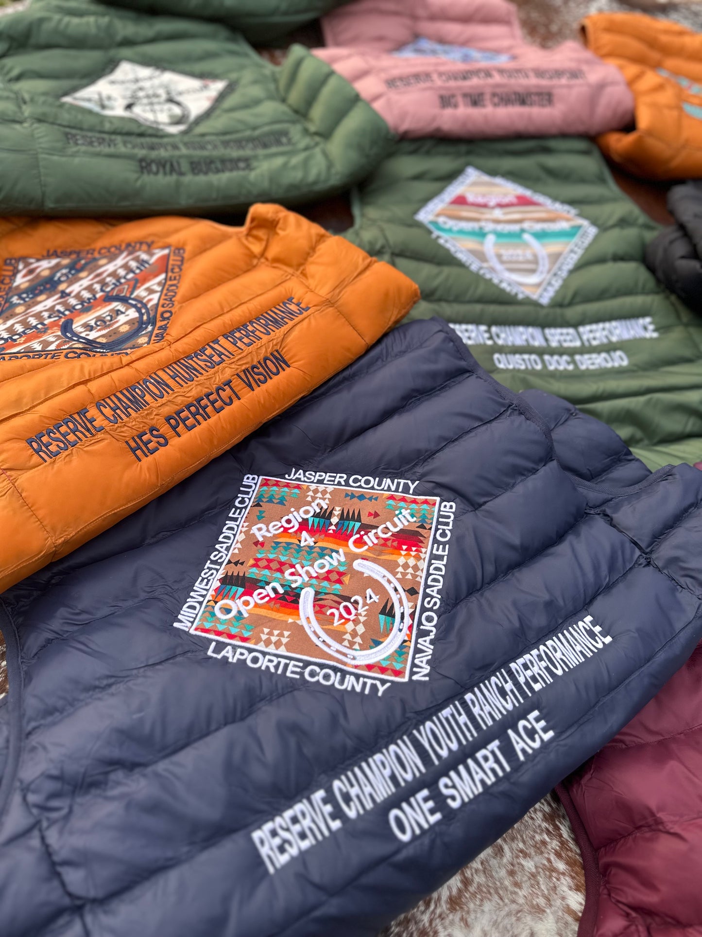 Women’s Custom Brand Puffer Vests - w/ Fabric Design