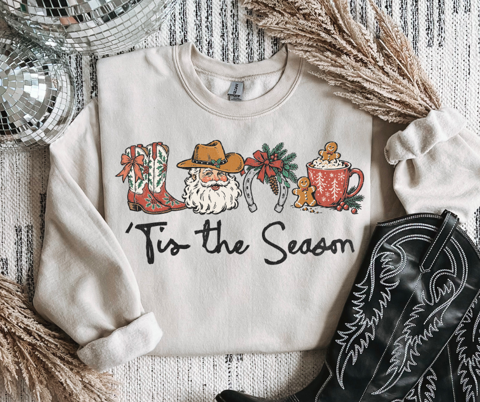 Western Tis the Season Christmas graphic sweatshirt in Sand