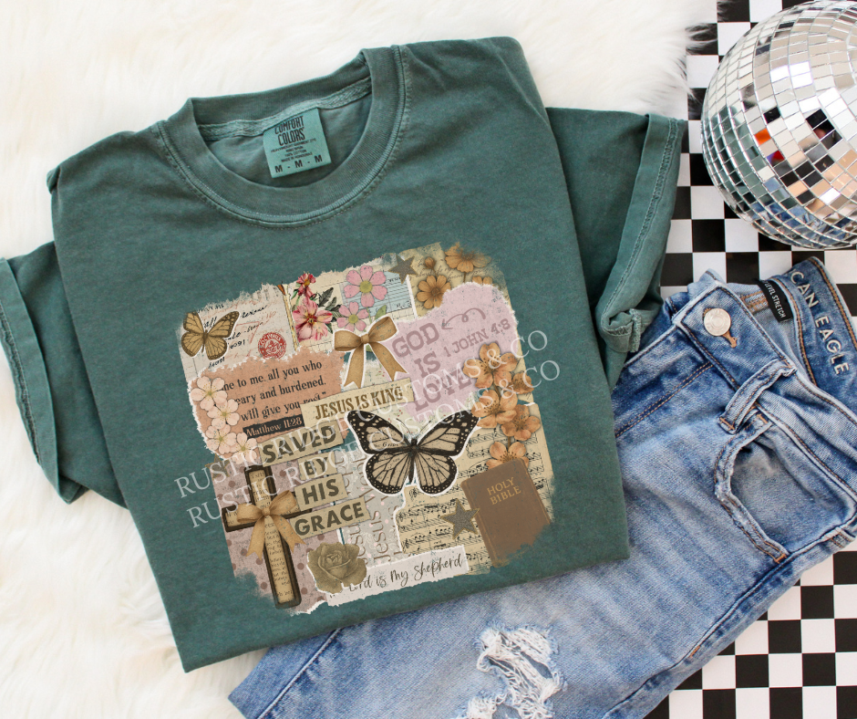 Saved by Grace Faith Collage Tee