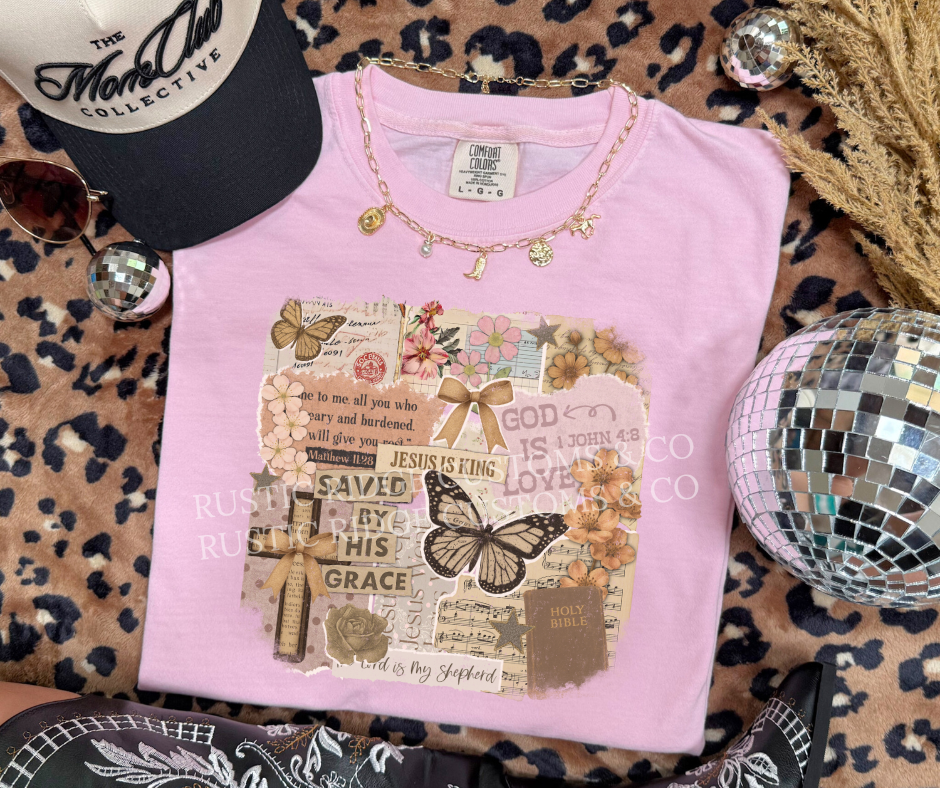 Saved by Grace Faith Collage Tee