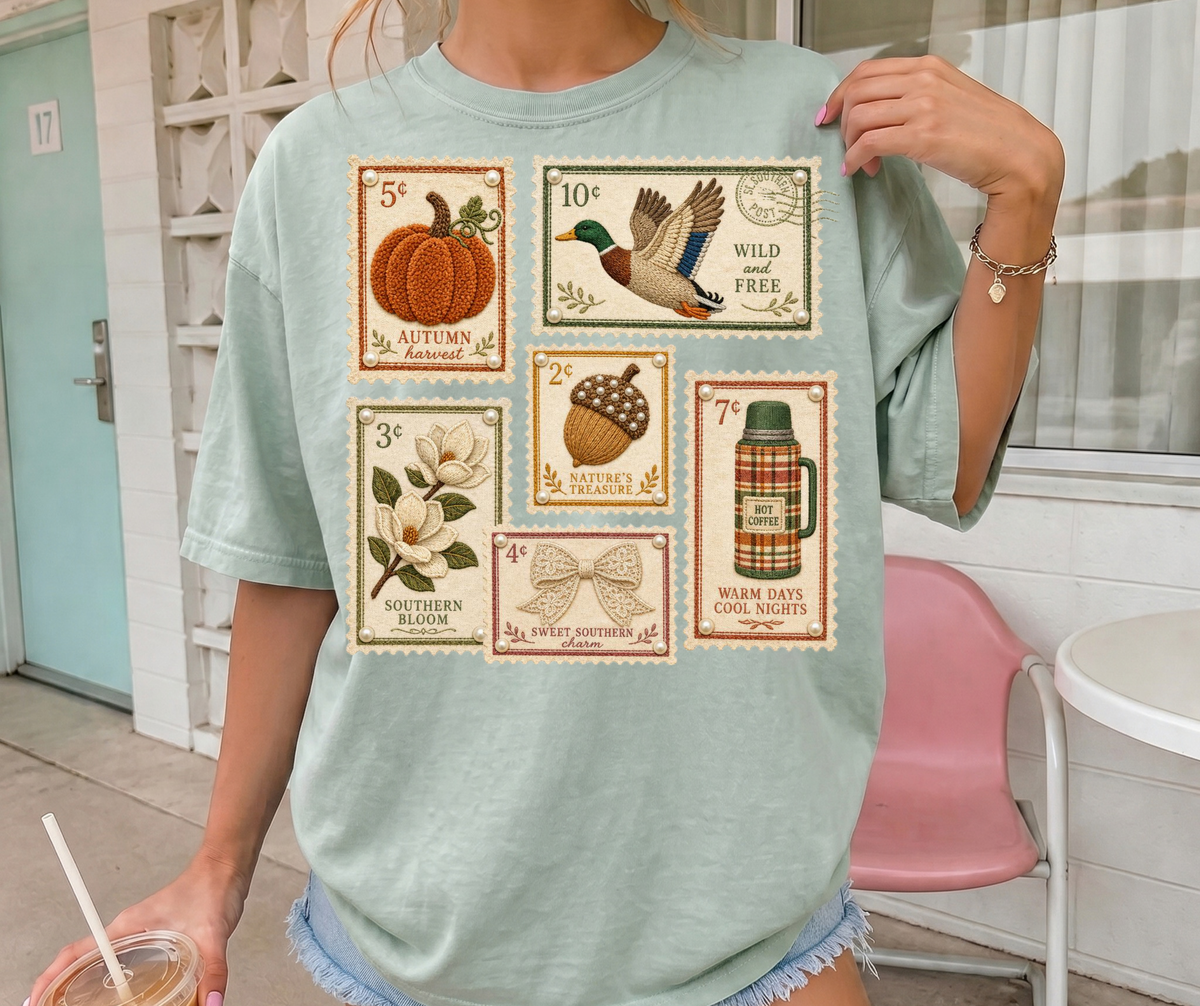 Autumn Postcards graphic tee in Bay