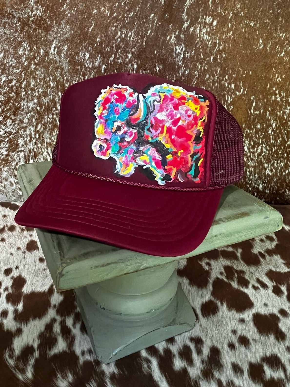 Hand painted western foam hats.