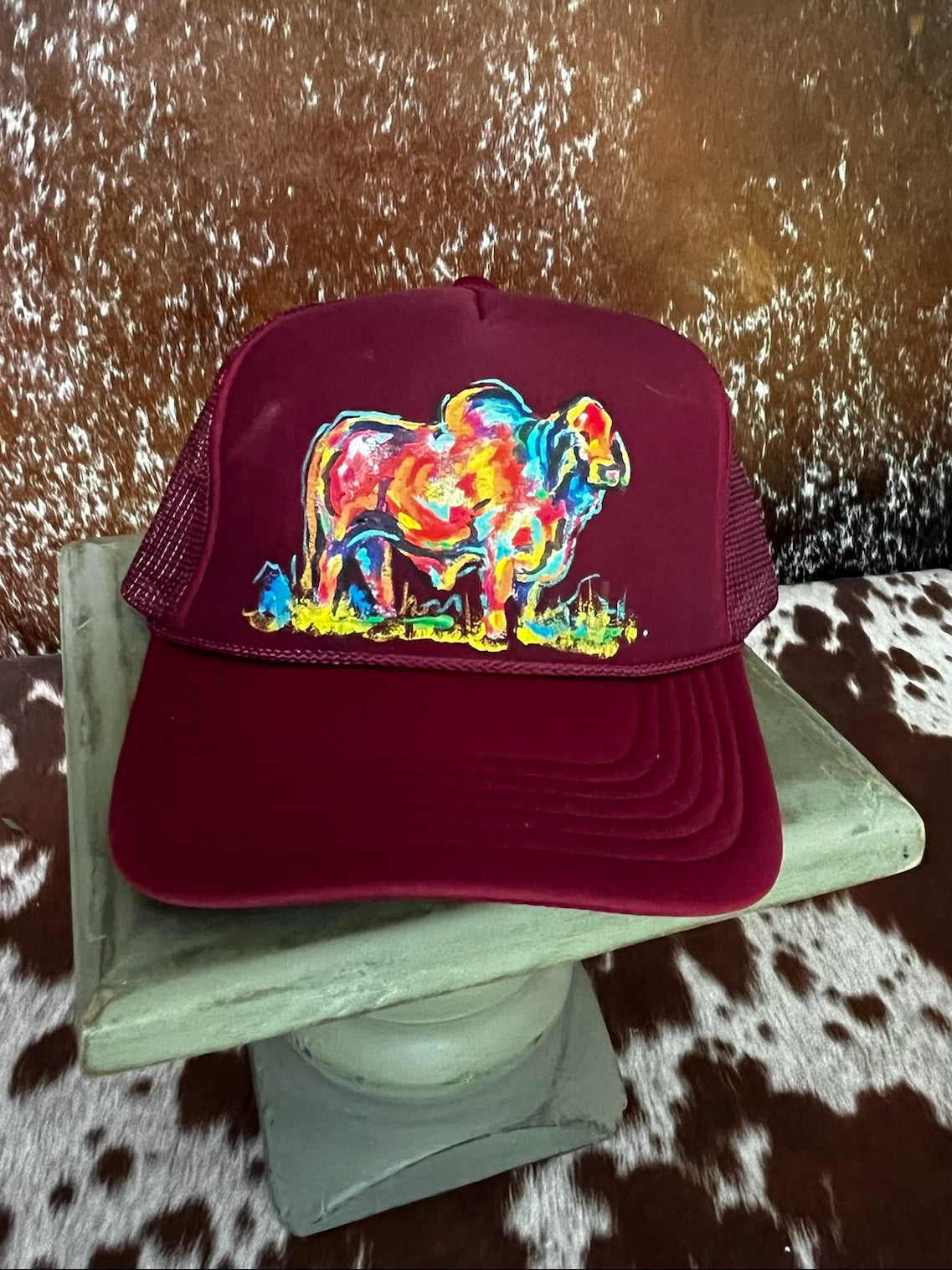 Hand painted western foam hats.