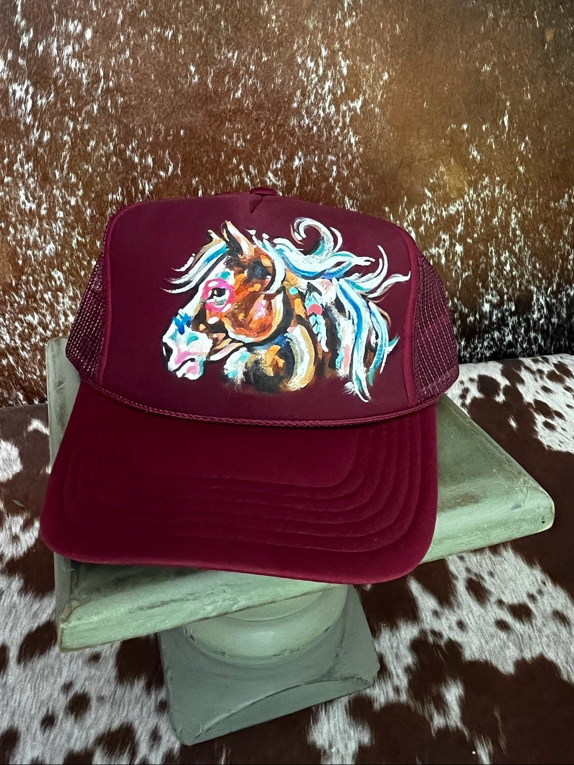 Hand painted western foam hats.