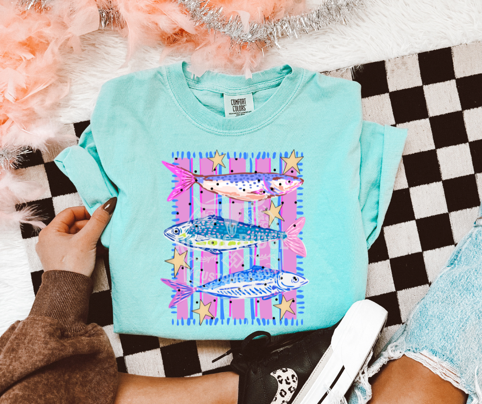 Coastal fish graphic on comfort colors mint tee