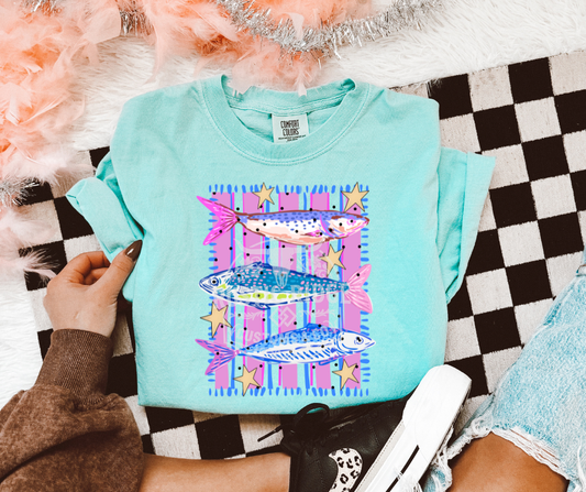 Coastal fish graphic on comfort colors mint tee