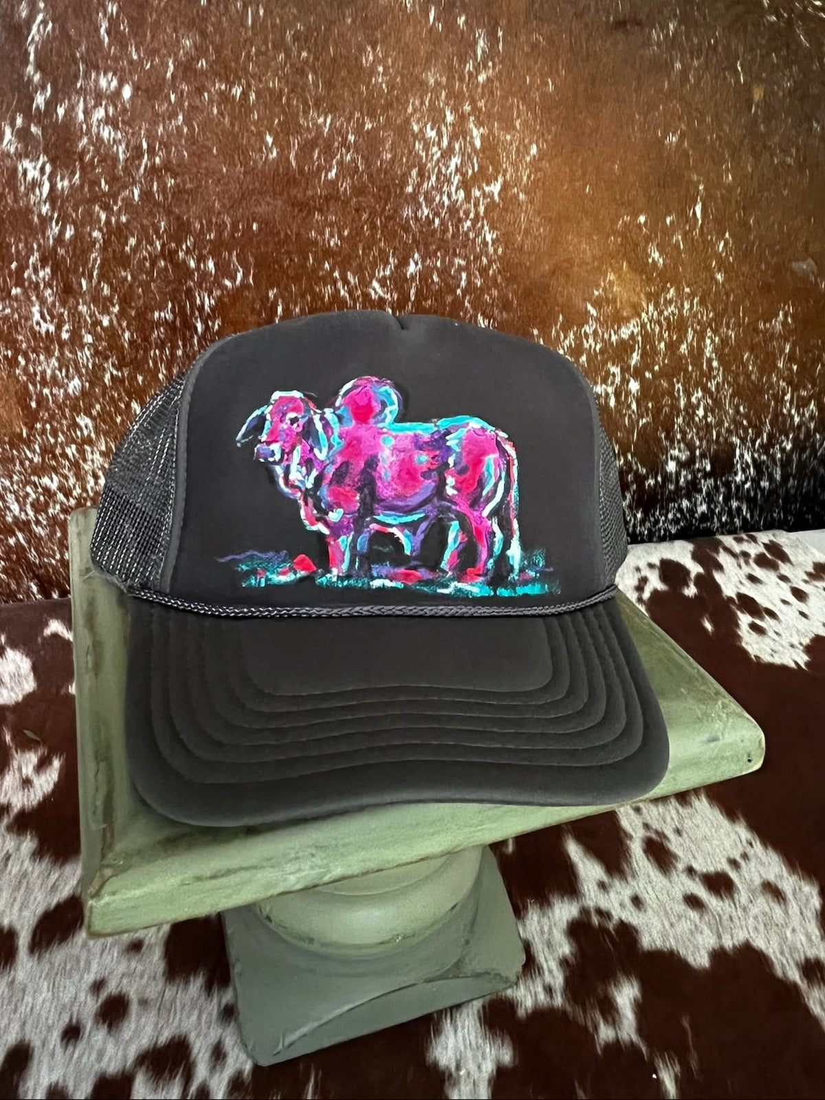 Hand painted western foam hats.