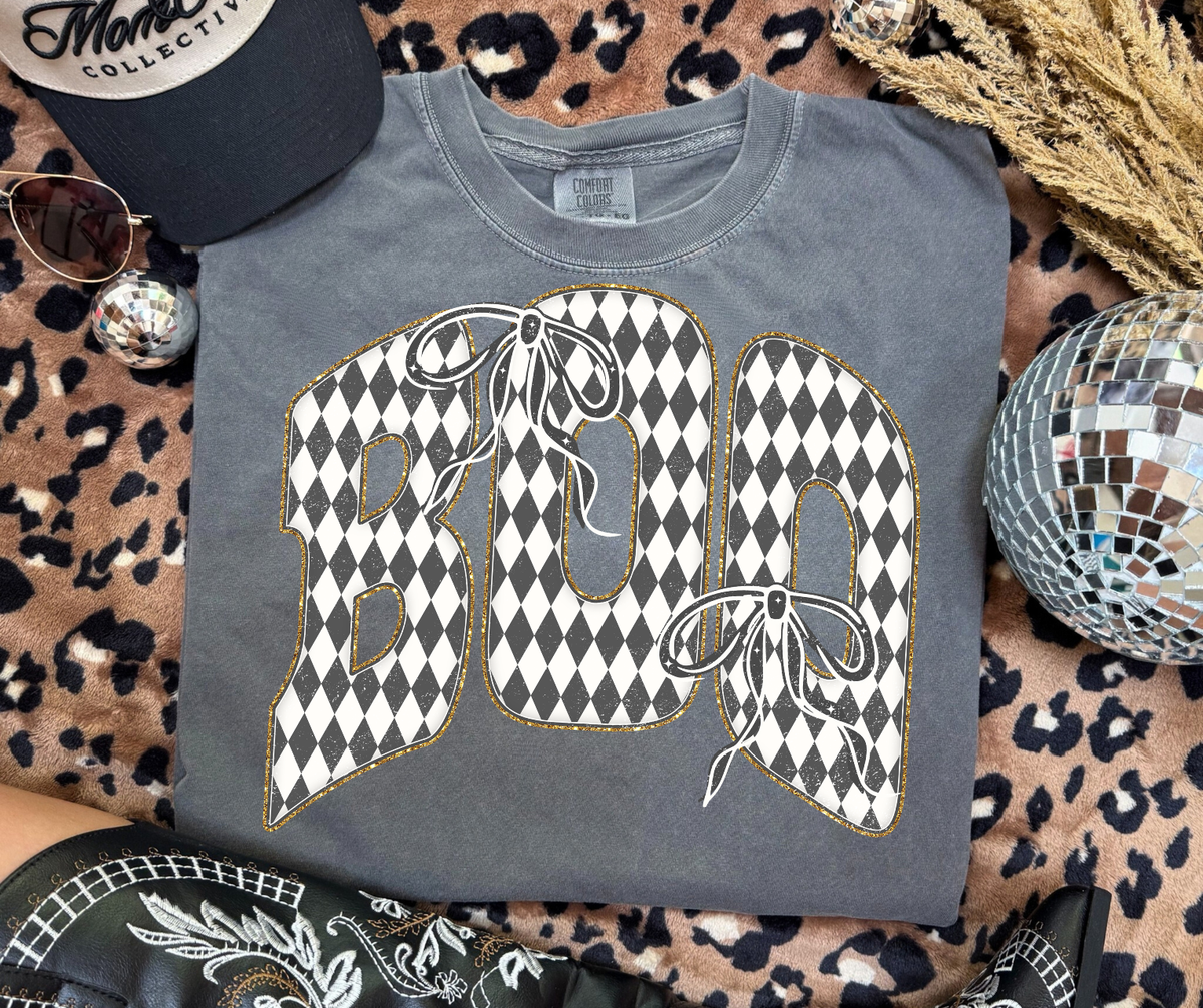 Checkered BOO Bow Graphic Tee