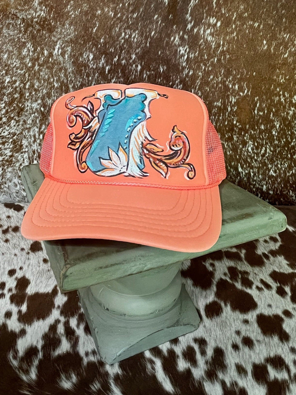 Hand painted western foam hats.