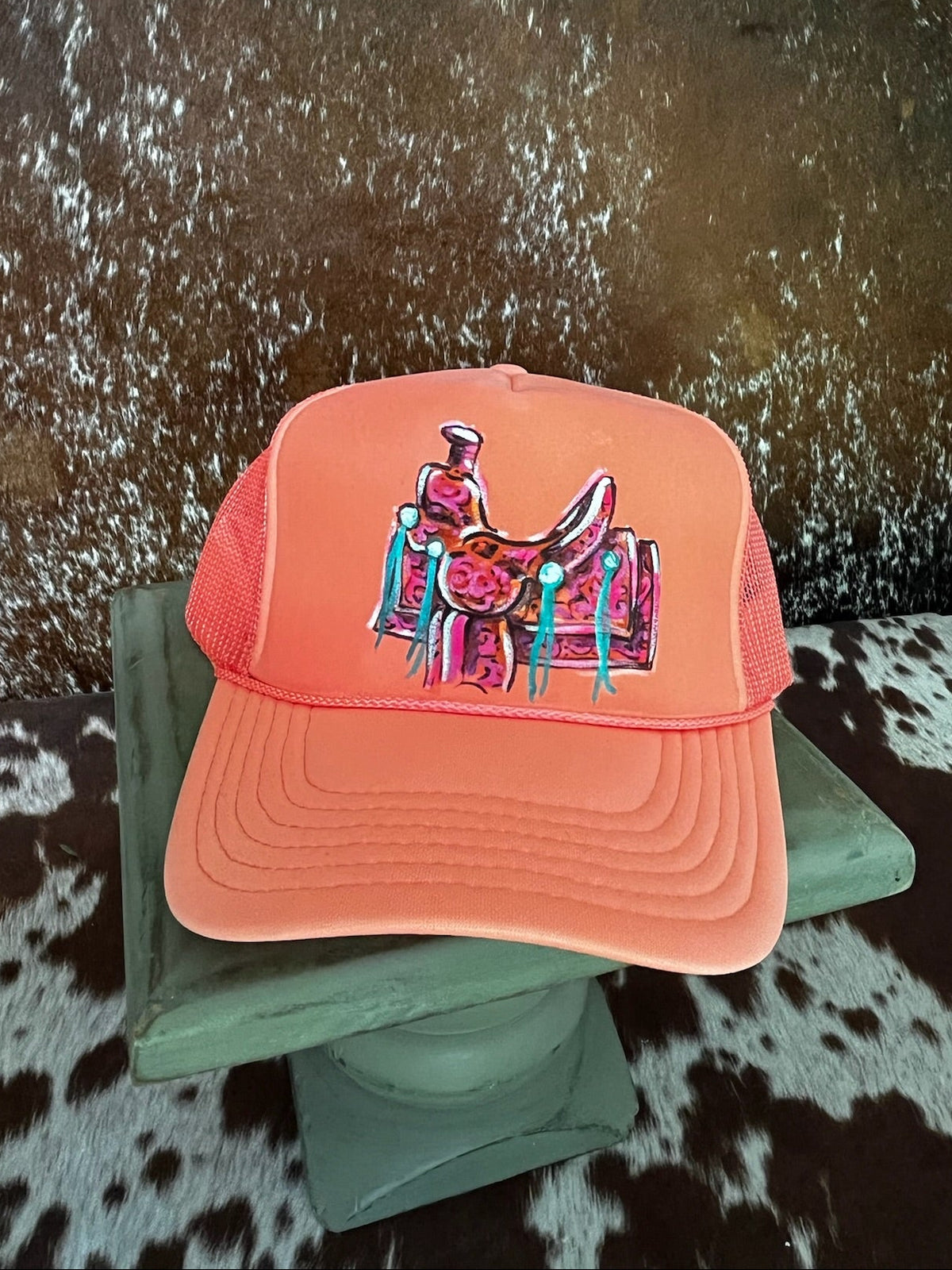 Hand painted western foam hats.