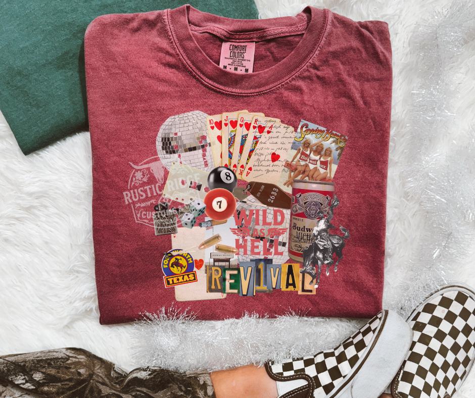 Wild as hell revival graphic on comfort colors western tee