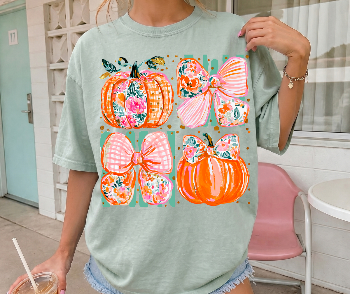 Floral Pumpkin Bow graphic tee in Bay