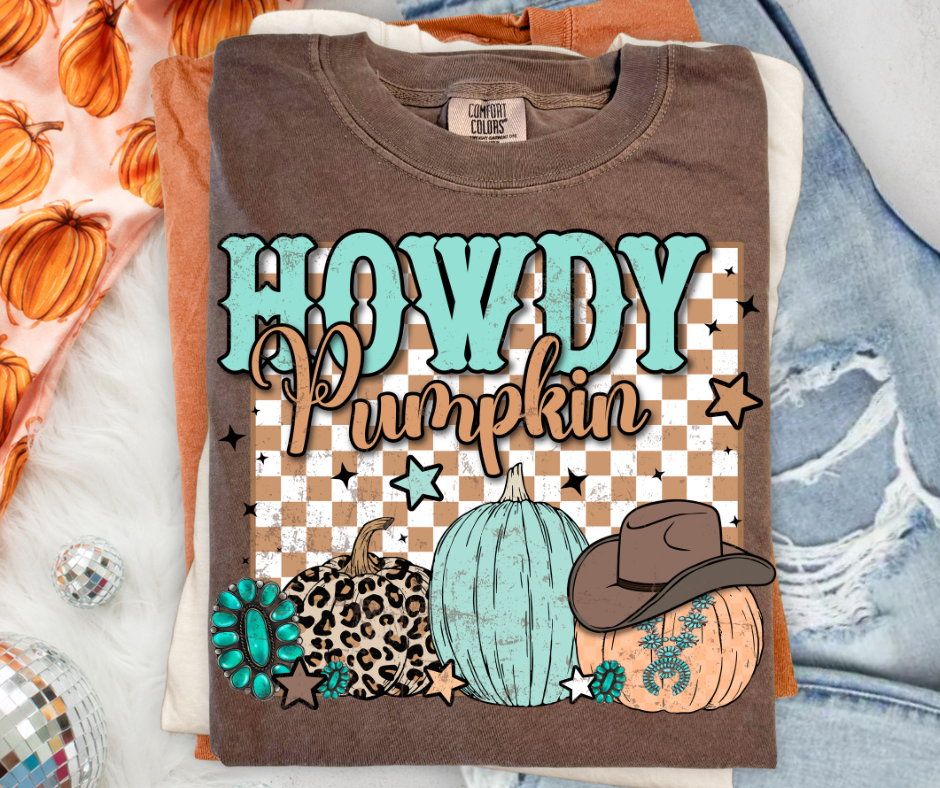 Howdy Pumpkin western fall graphic tee in Espresso