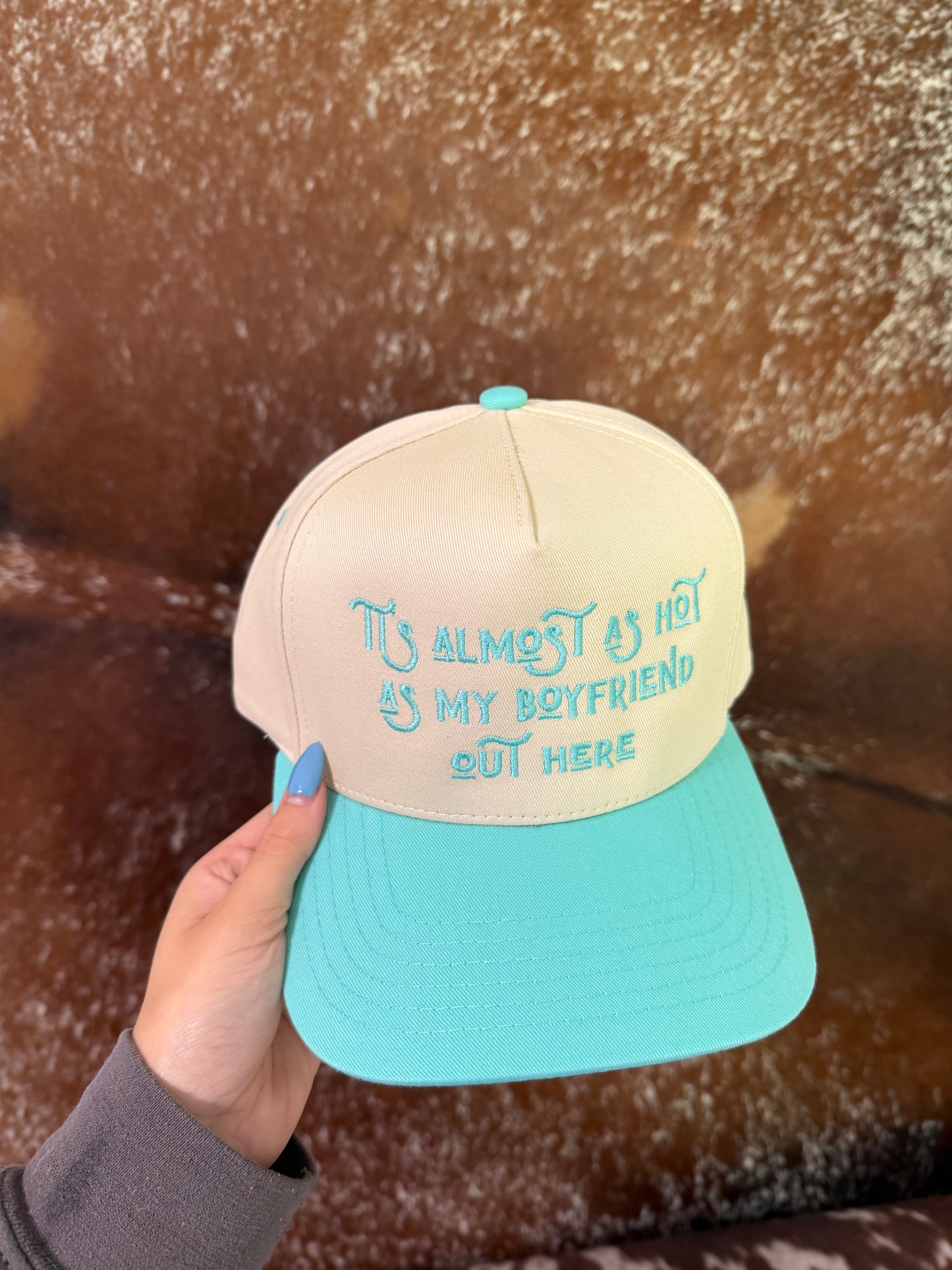"It's Almost as Hot as my Boyfriend Out Here" Trucker Hat