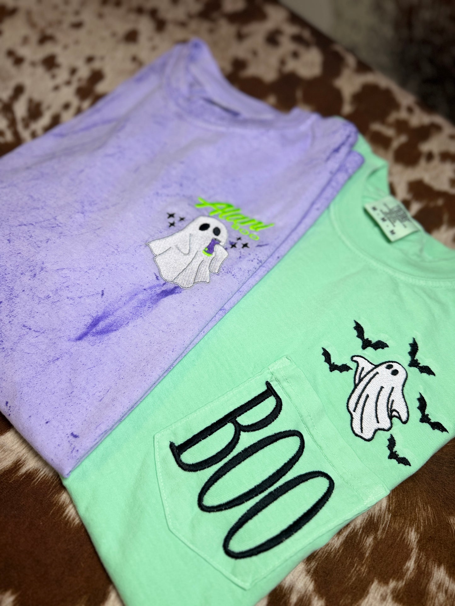 BOO Ghost Embroidered Halloween Pocket Tee