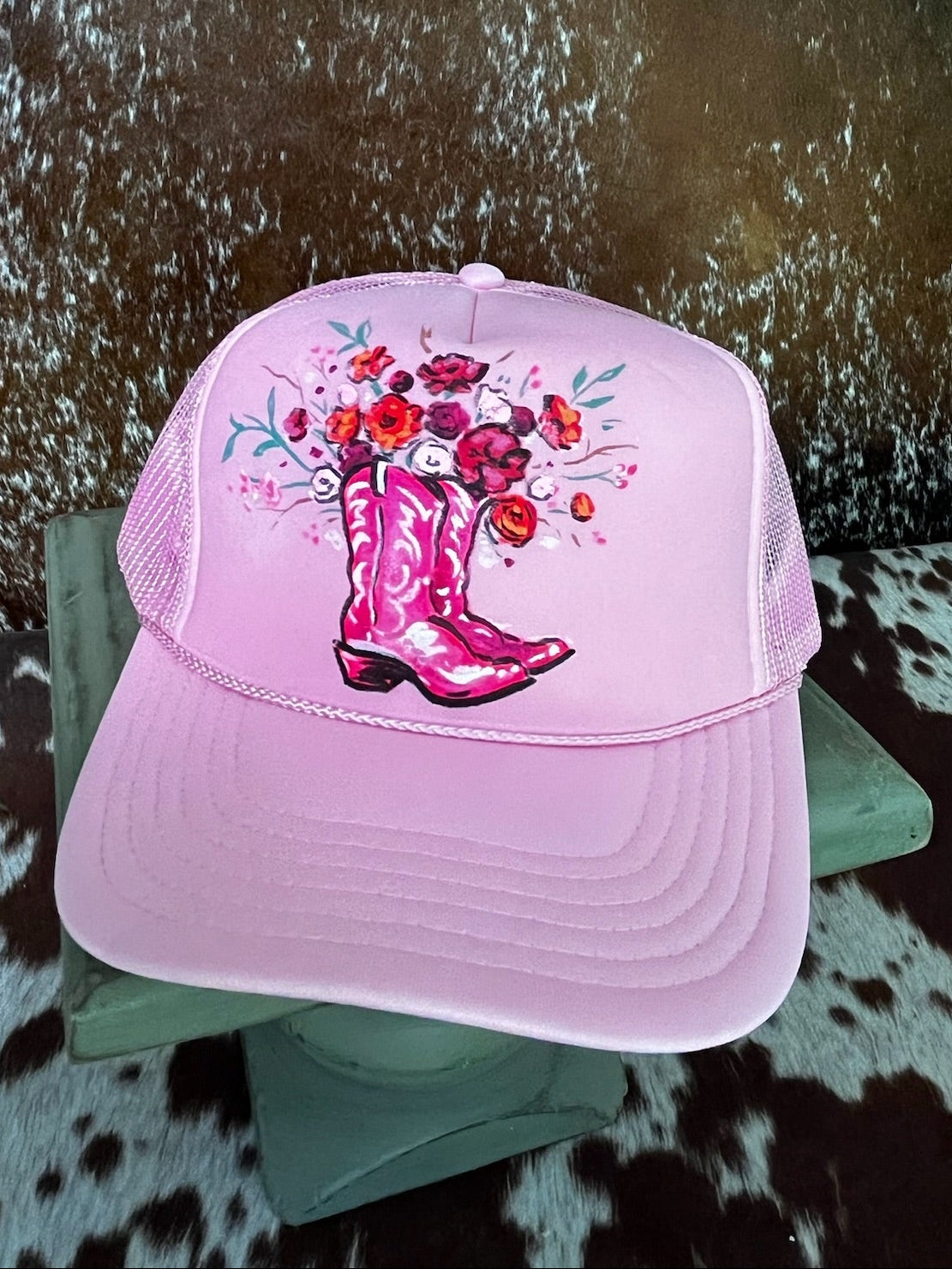 Hand painted western foam hats.