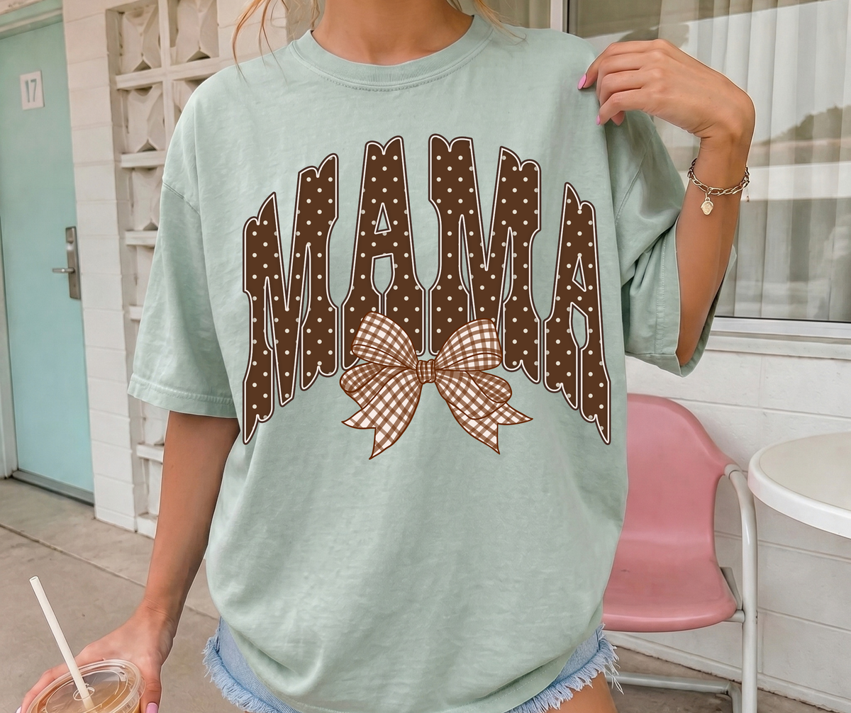 Fall MAMA Bow graphic tee in Bay