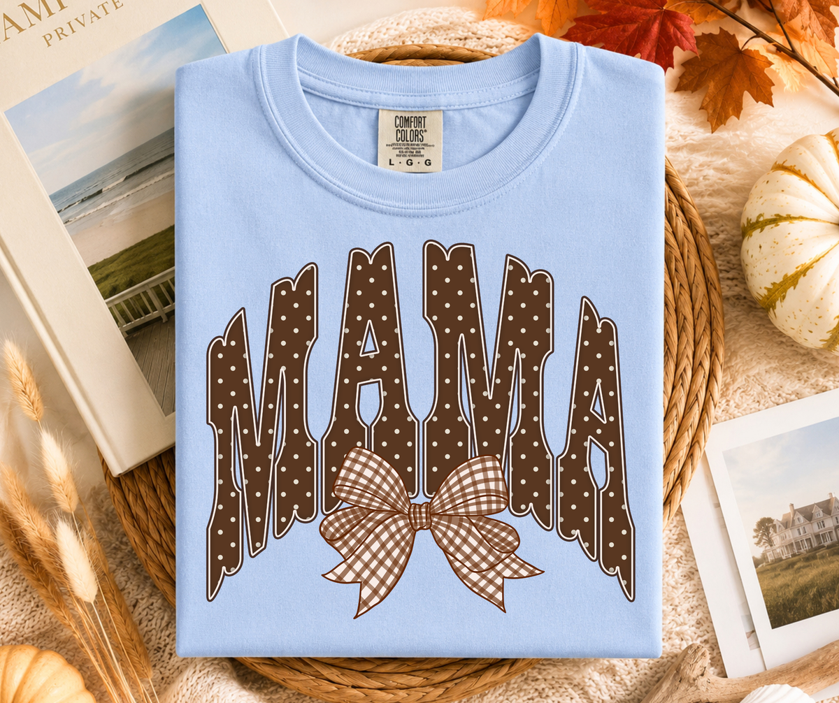 Fall MAMA Bow graphic tee in Chambray