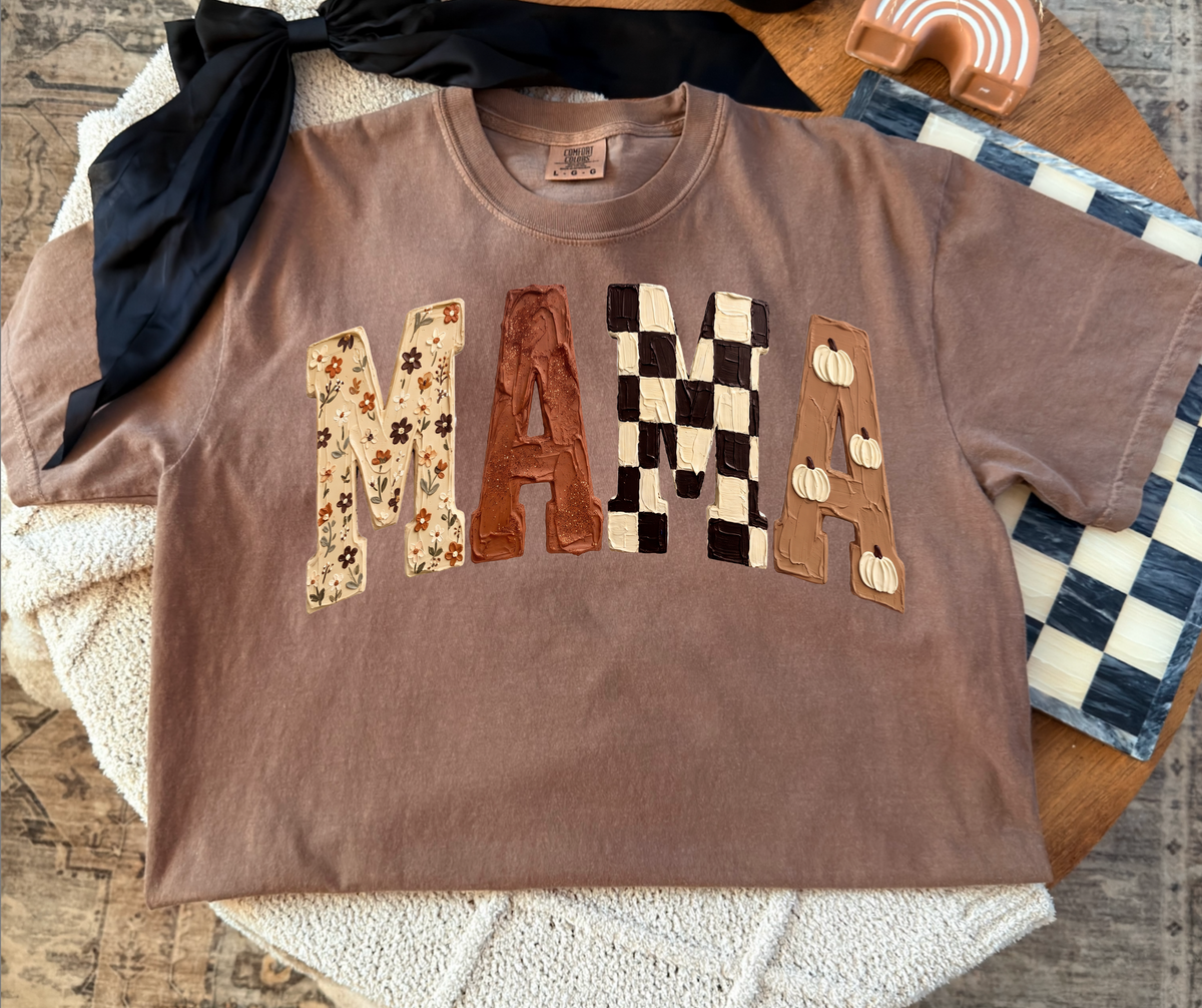 MAMA Floral Check graphic tee in Espresso