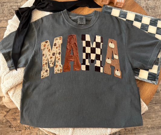 MAMA Floral Check graphic tee in Pepper