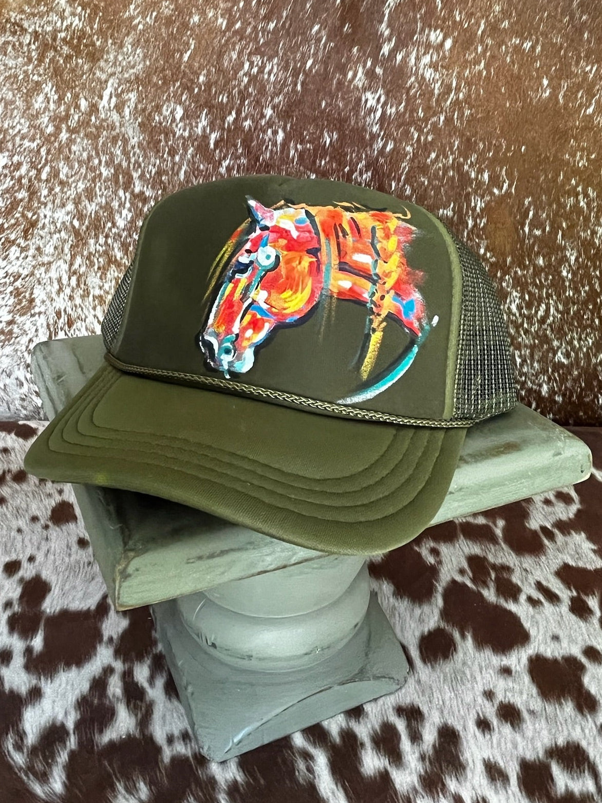Hand painted western foam hats.
