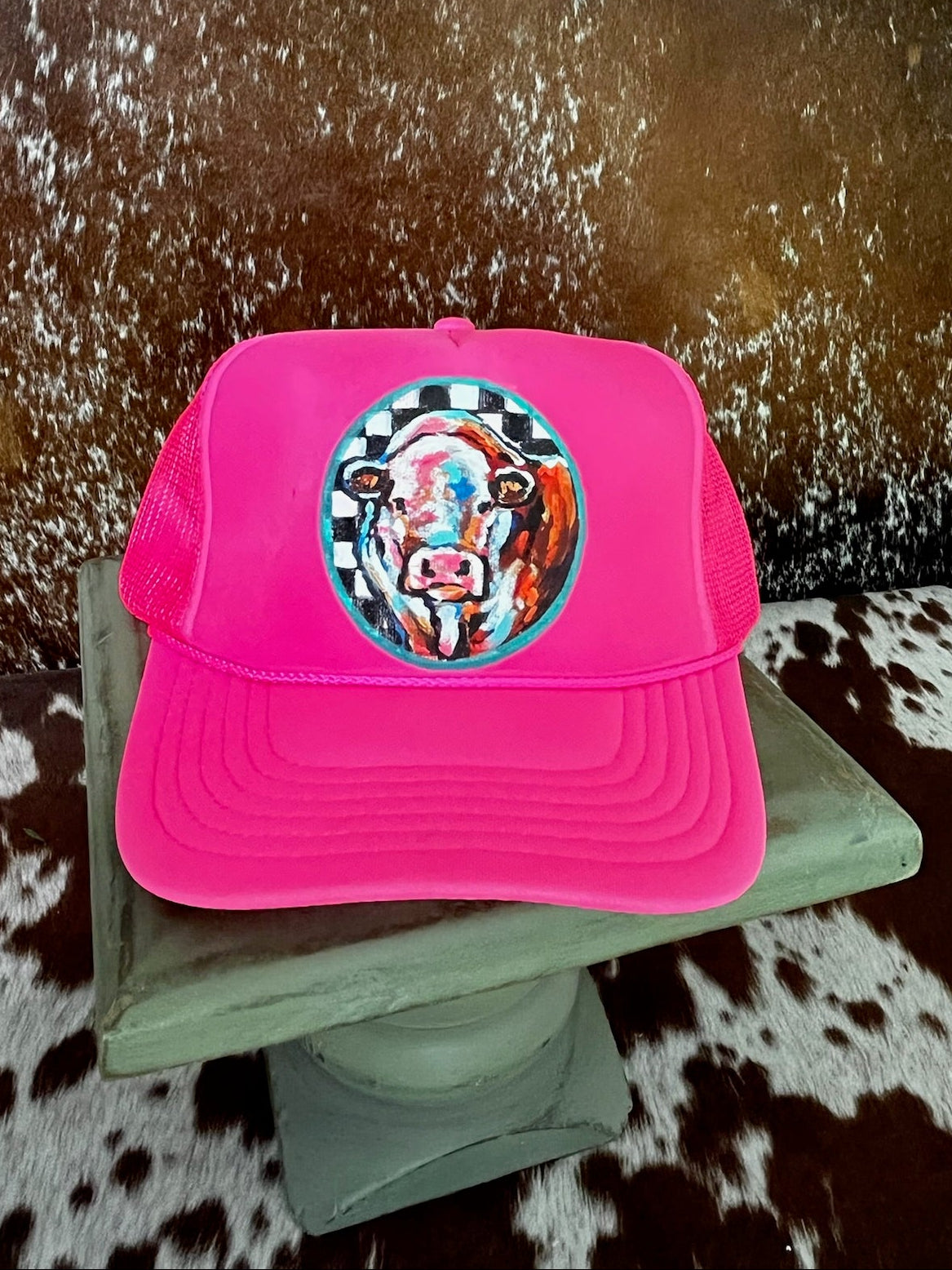 Hand painted western foam hats.