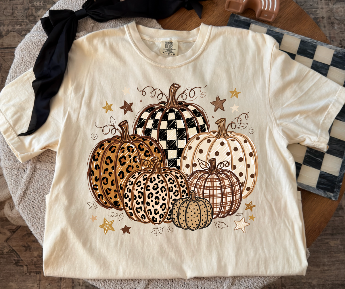 Patchwork Pumpkin Group graphic tee in Ivory