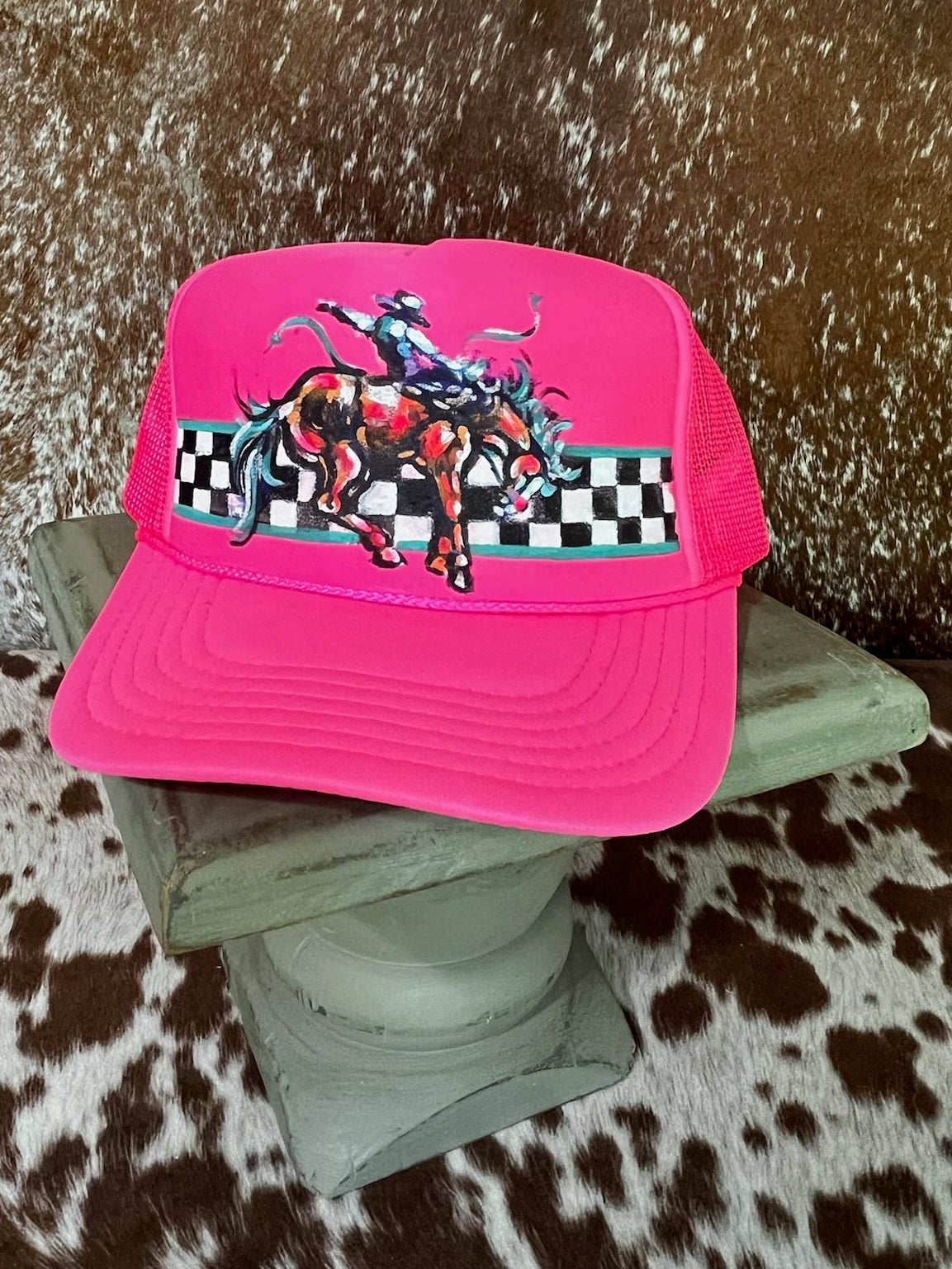 Hand painted western foam hats.