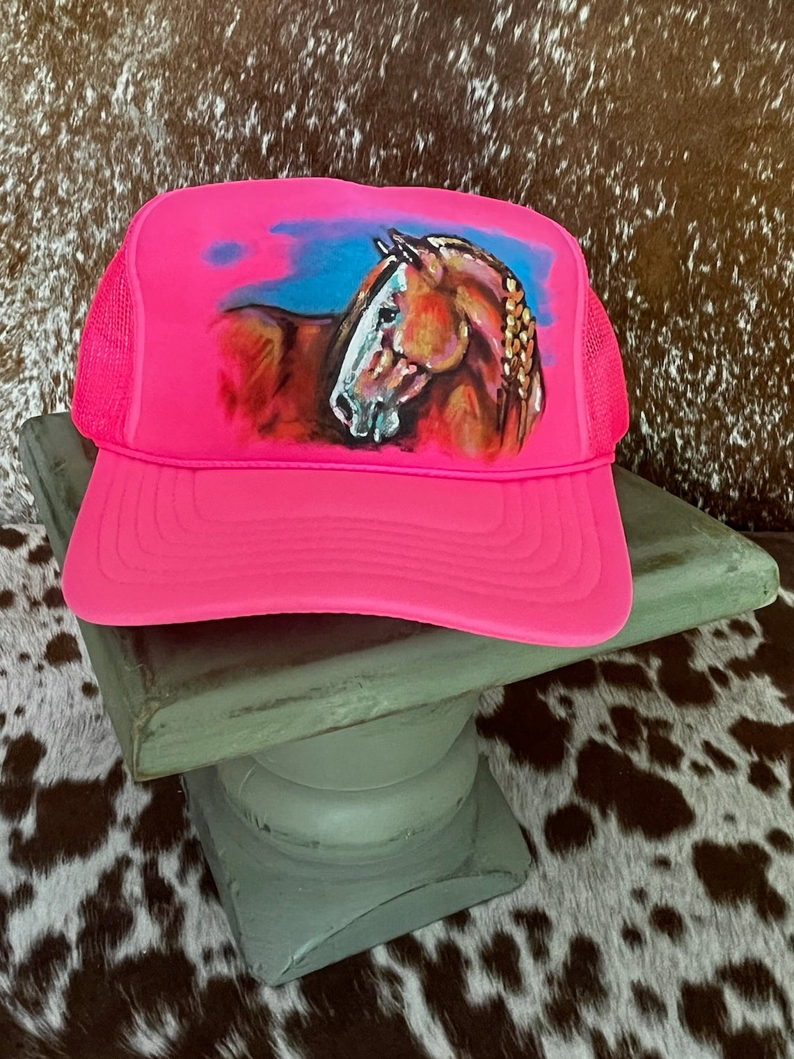 Hand painted western foam hats.