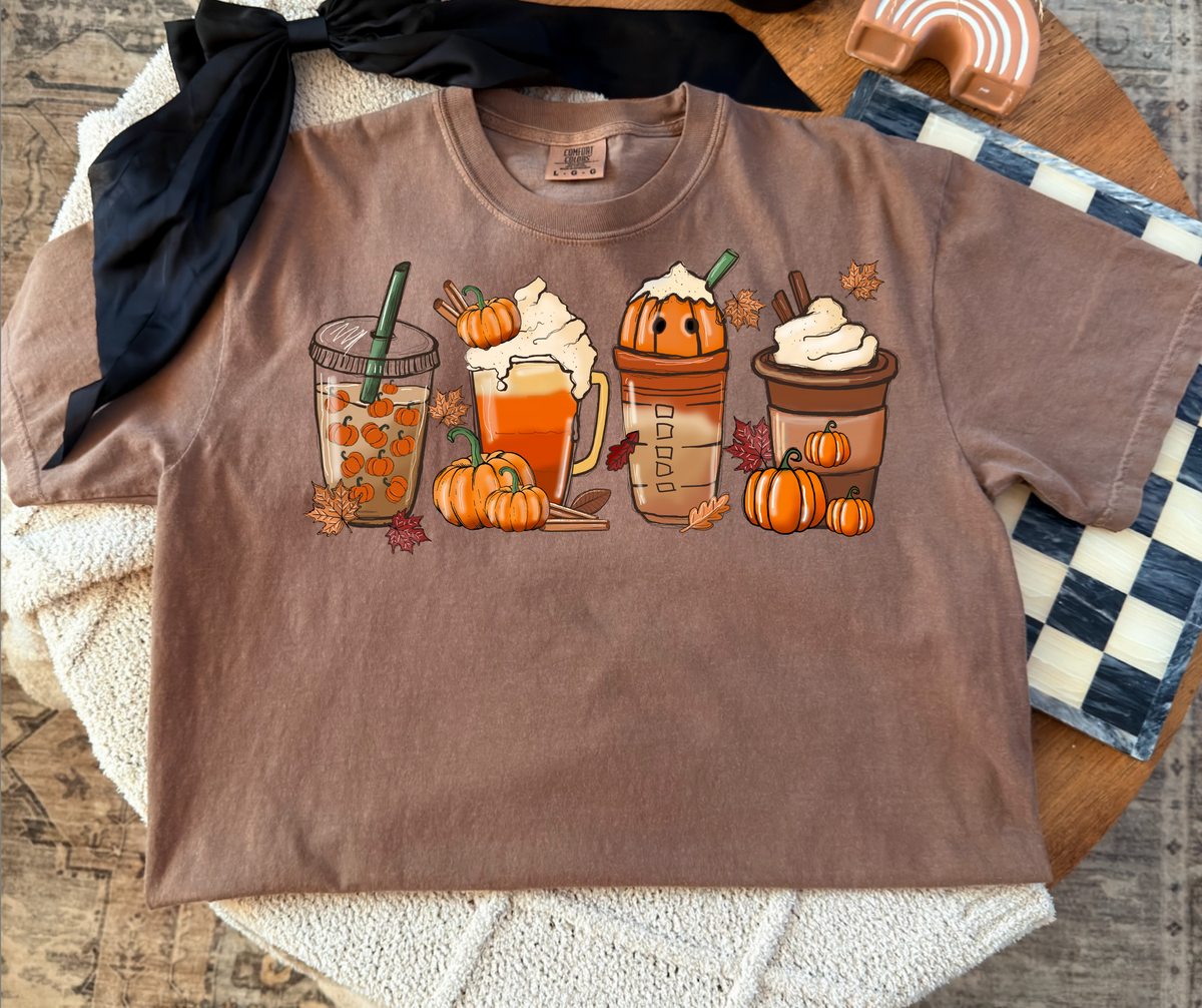 Pumpkin Drinks graphic tee in Espresso