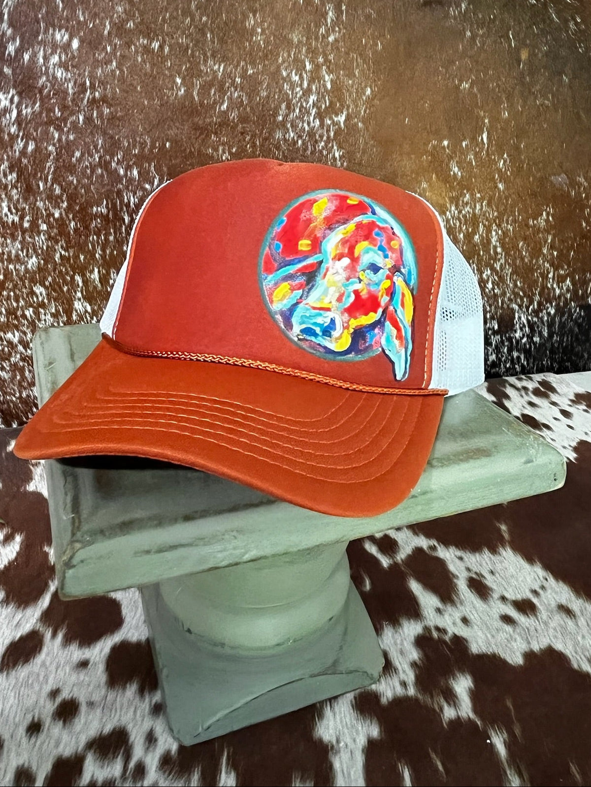 Hand painted western foam hats.