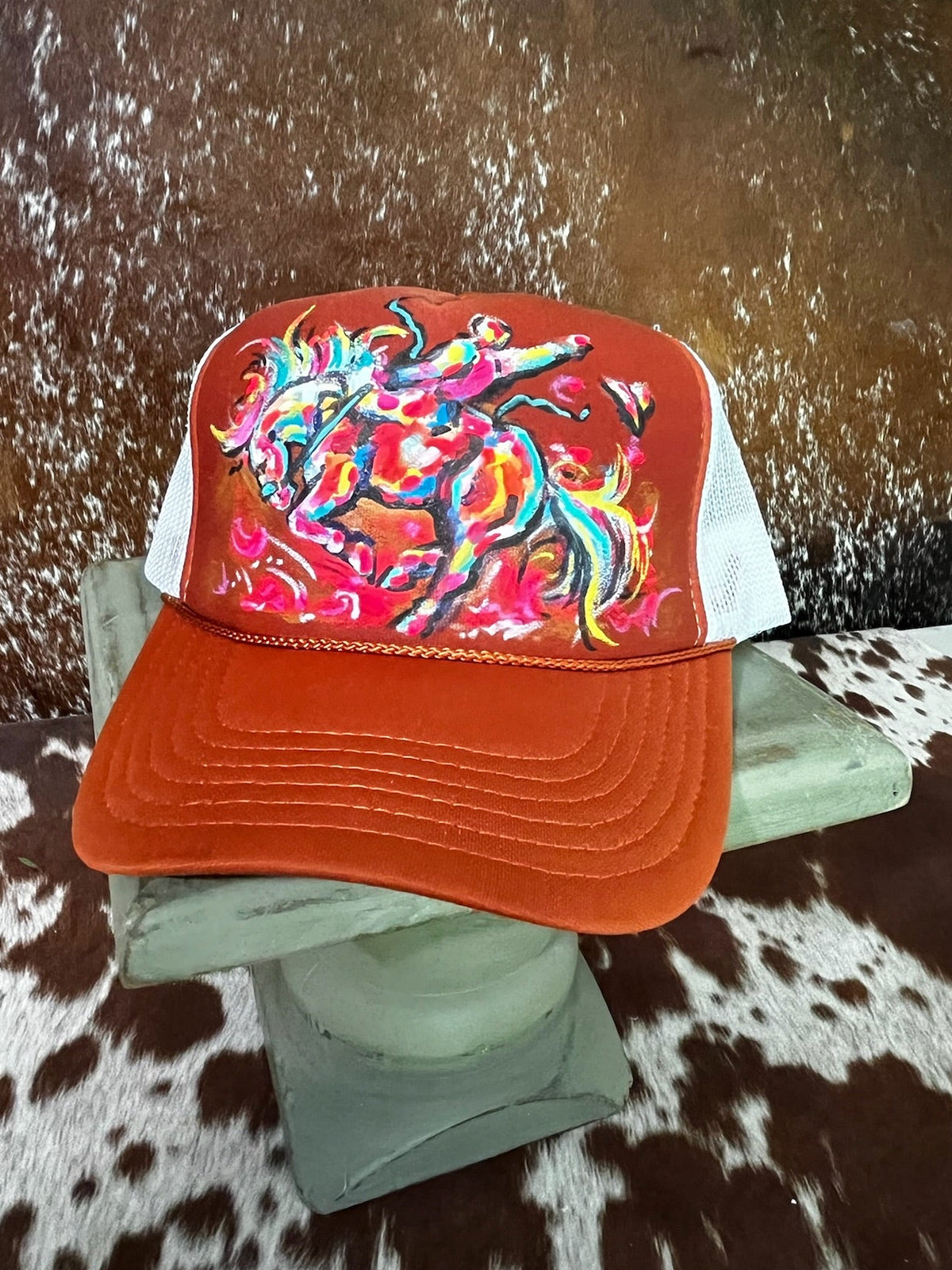 Hand painted western foam hats.