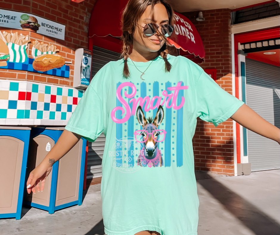 Smart donkey graphic tee with colorful western design on Comfort Colors shirt by Rustic Ridge Customs & Co