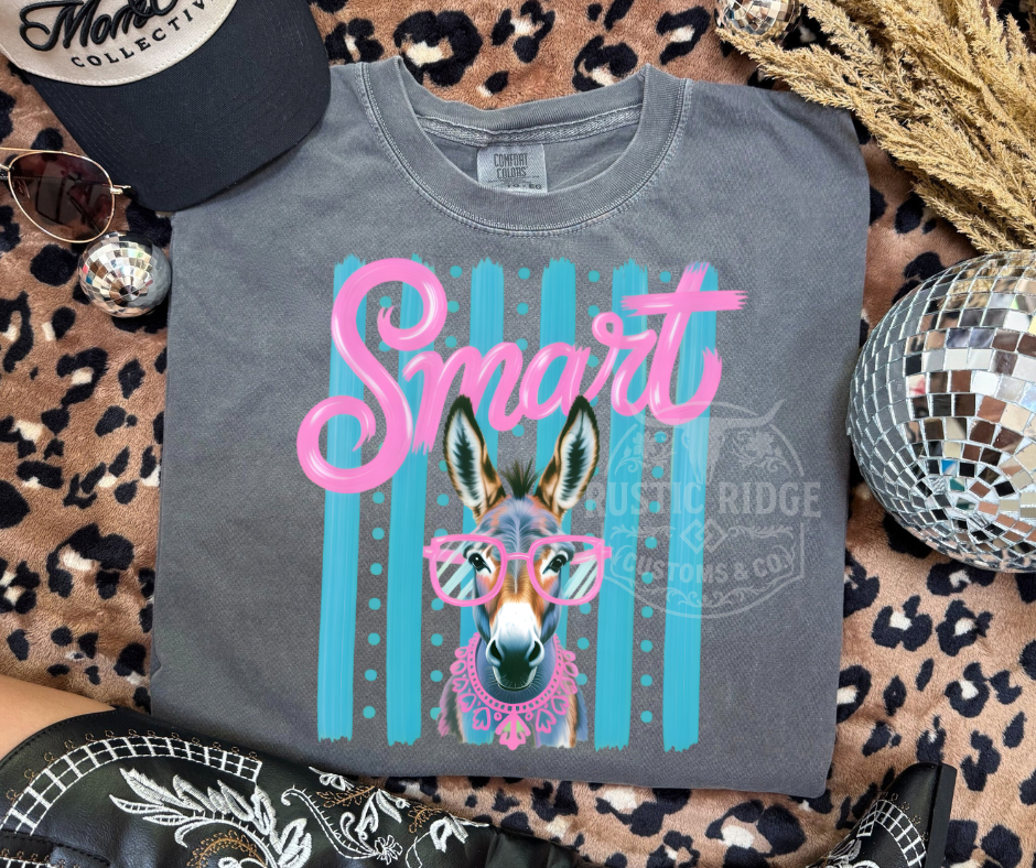 Smart donkey graphic tee with colorful western design on Comfort Colors shirt by Rustic Ridge Customs & Co
