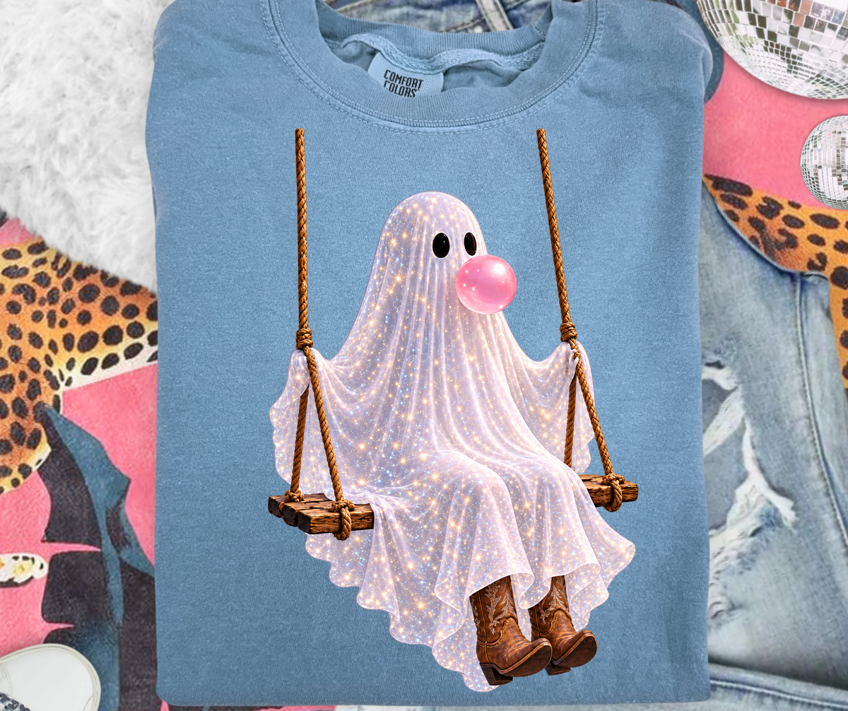 Sparkle Ghost Swing graphic tee in Blue Jean