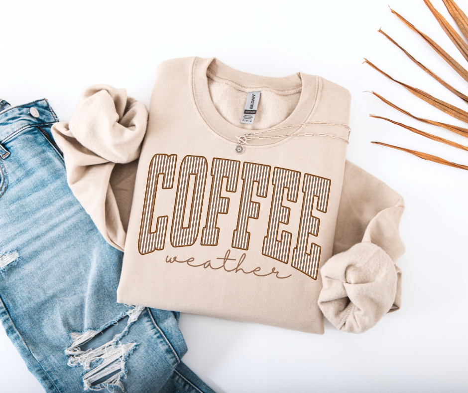 Striped Coffee Weather graphic sweatshirt in Sand