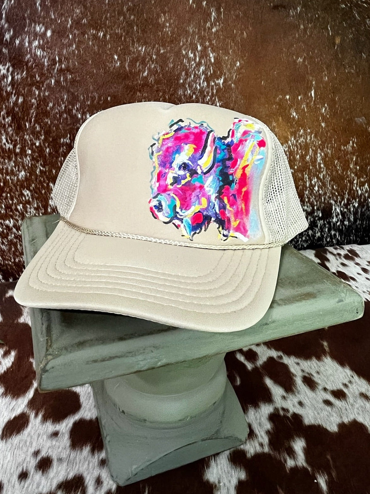 Hand painted western foam hats.