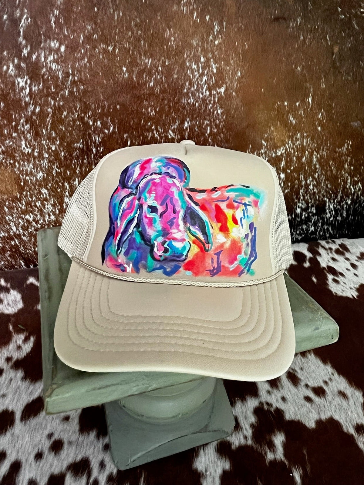 Hand painted western foam hats.