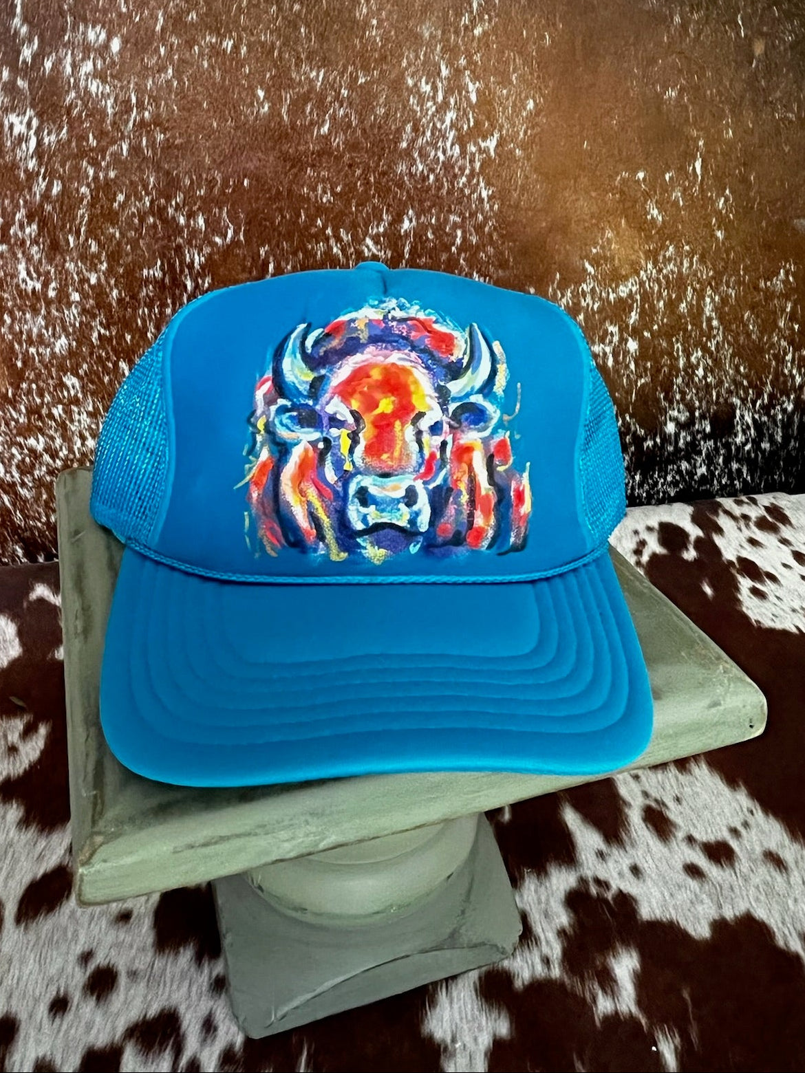 Hand painted western foam hats.