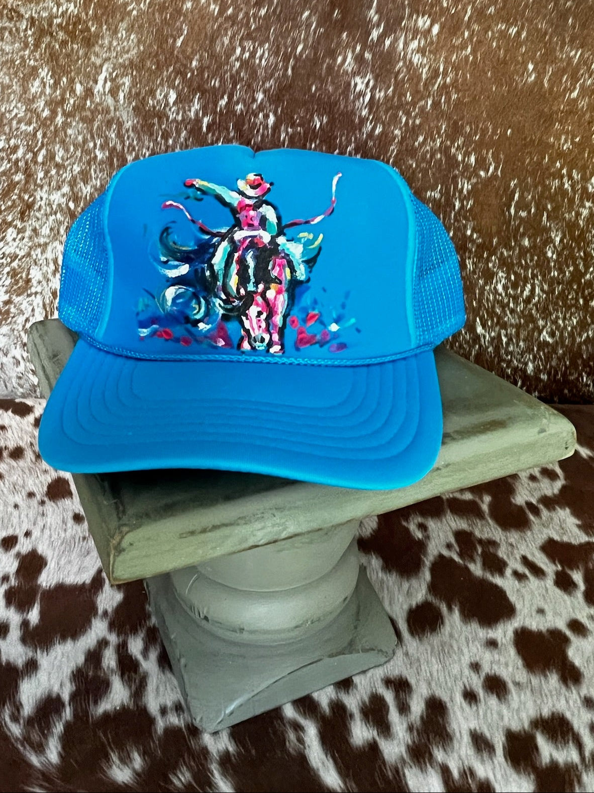 Hand painted western foam hats.