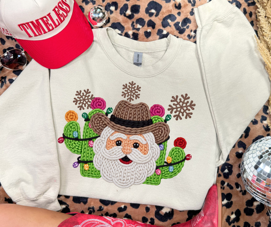 Western Yarn Santa graphic sweatshirt in Sand