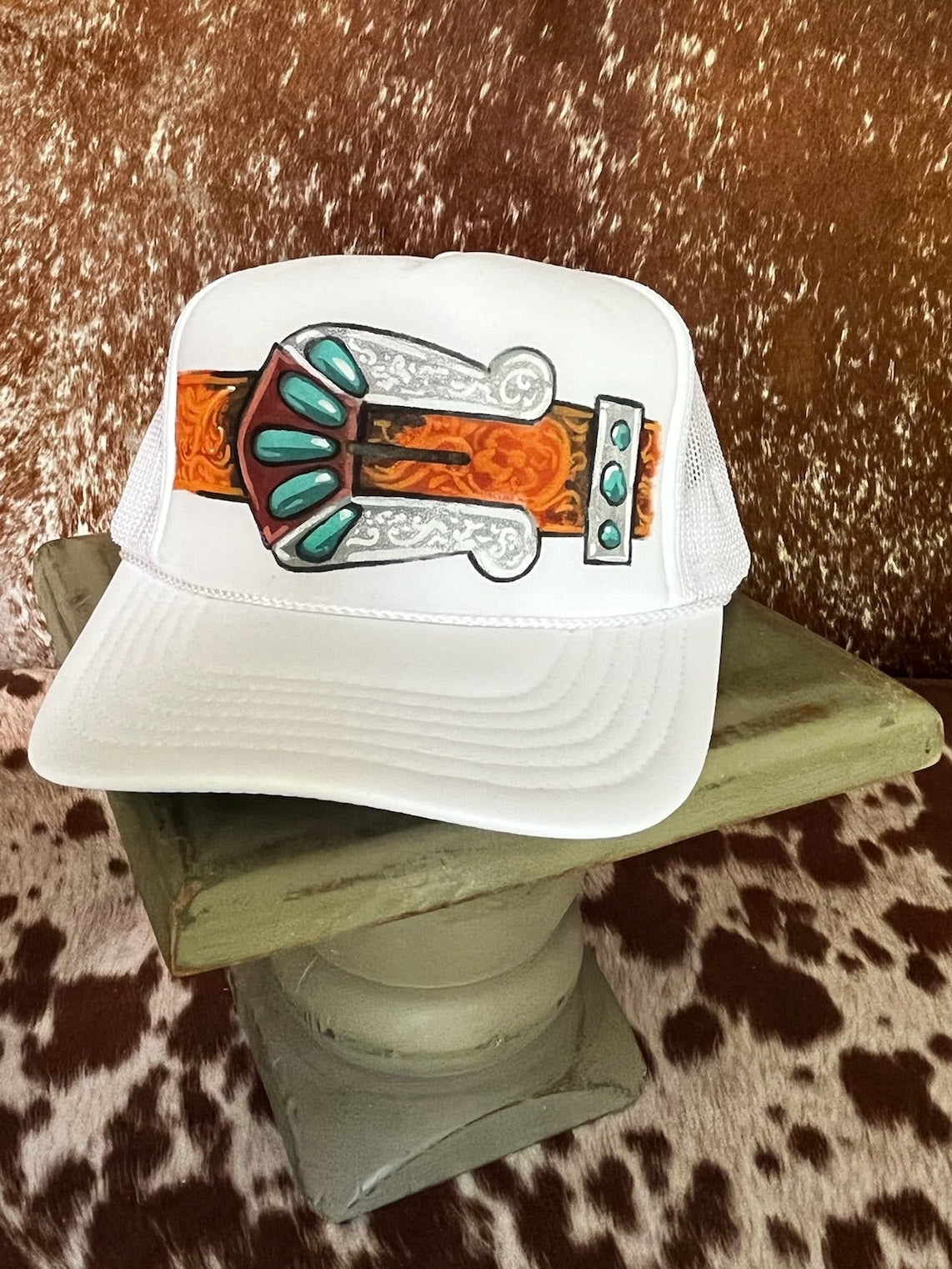 Hand painted western foam hats.