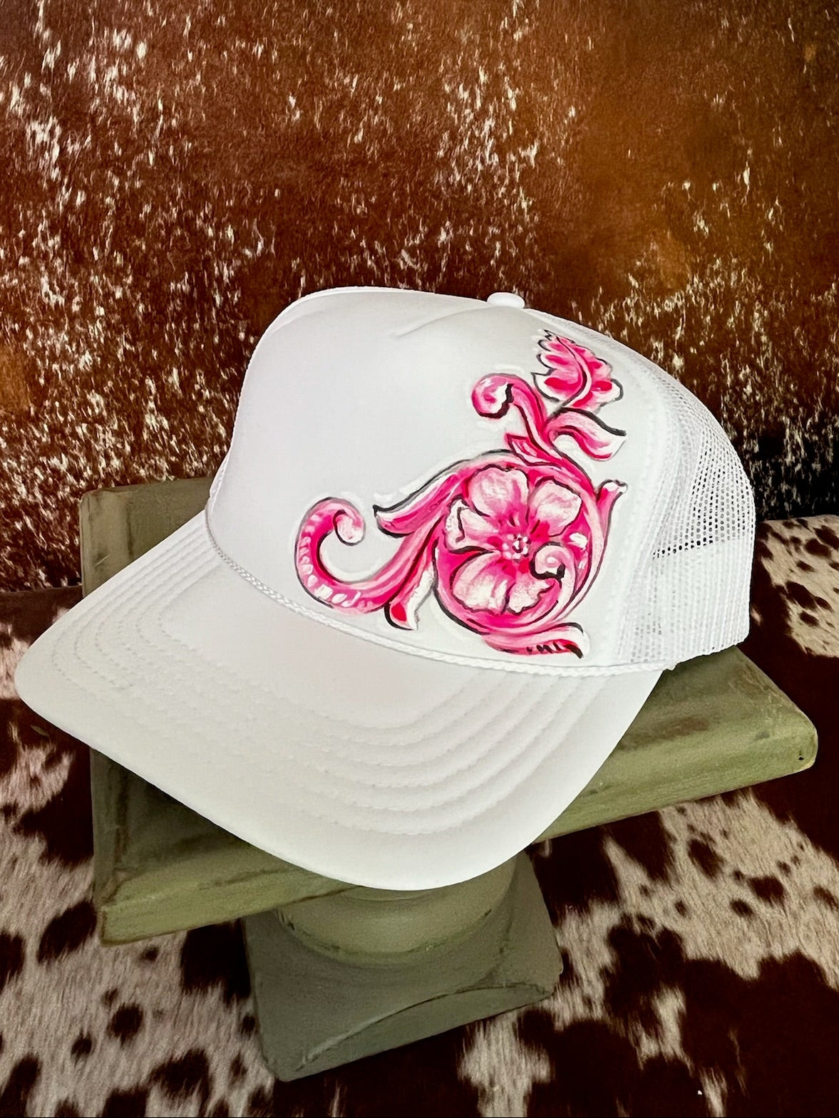 Hand painted western foam hats.