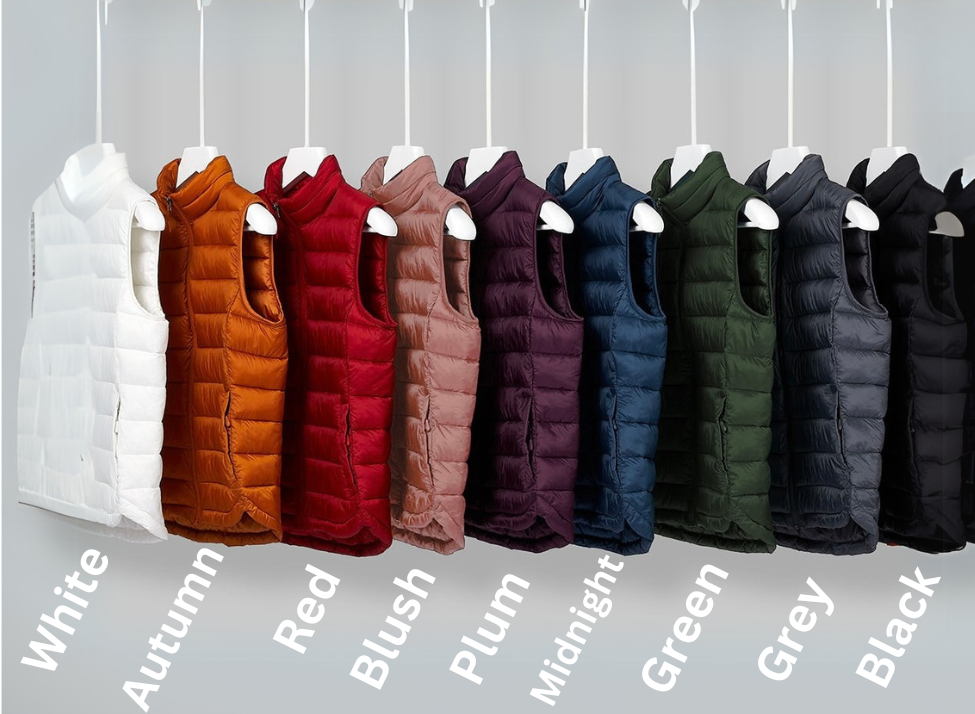 Women’s Custom Brand Puffer Vests - w/ Fabric Design