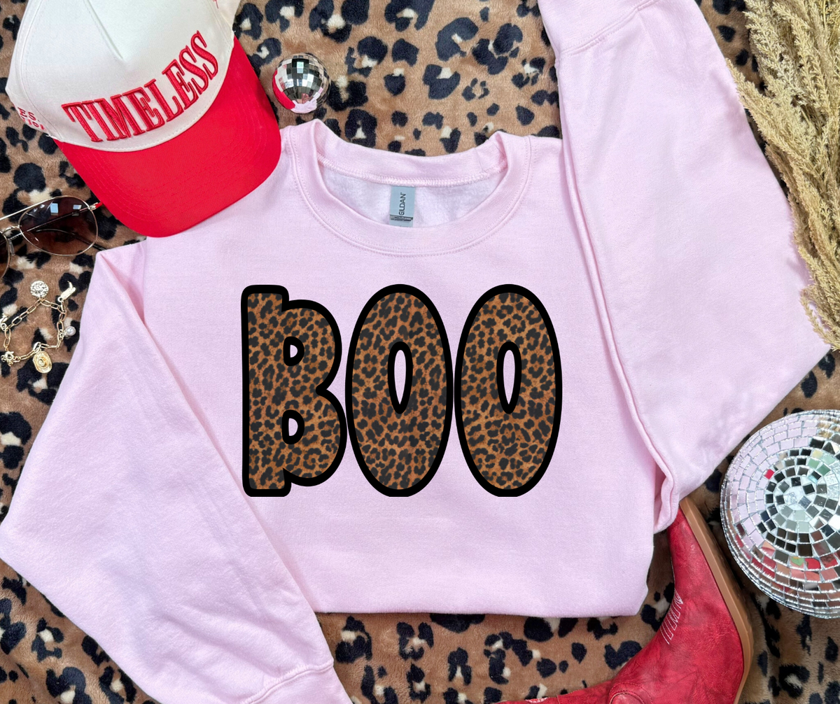 Leopard Boo graphic sweatshirt in light pink