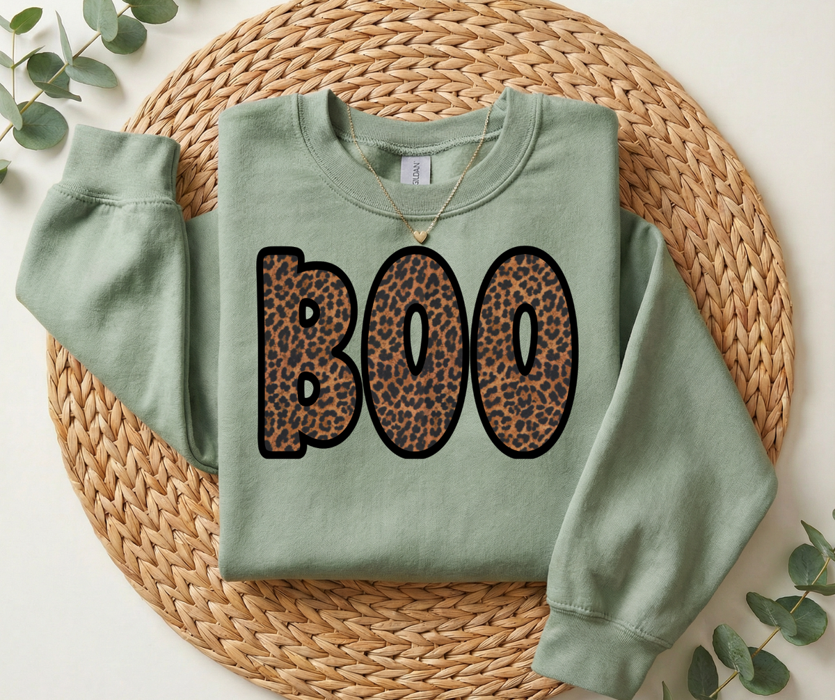 Leopard Boo graphic sweatshirt in sage