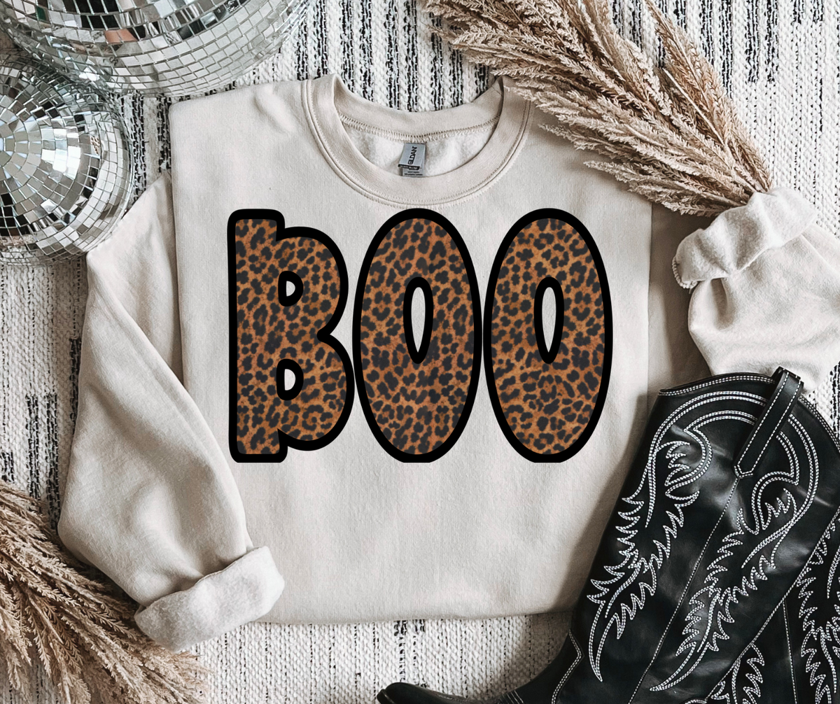 Leopard Boo graphic sweatshirt in sand