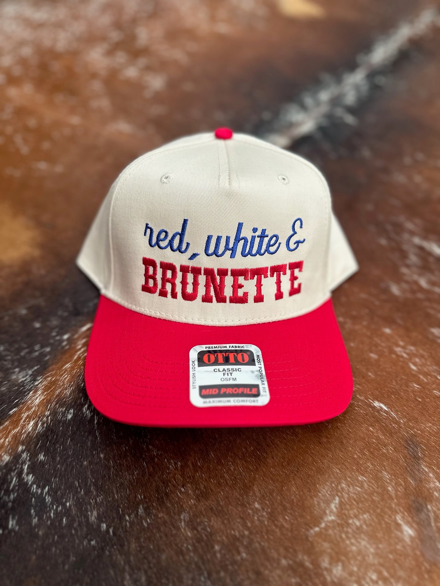  Red White and Brunette embroidered patriotic trucker hats by Rustic Ridge Customs & Co
