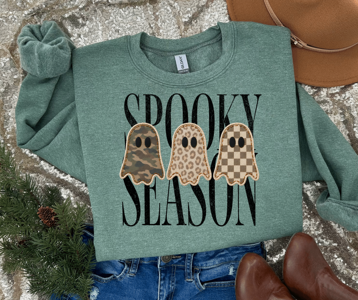 Spooky Season Ghost Patch graphic sweatshirt in Heather Green